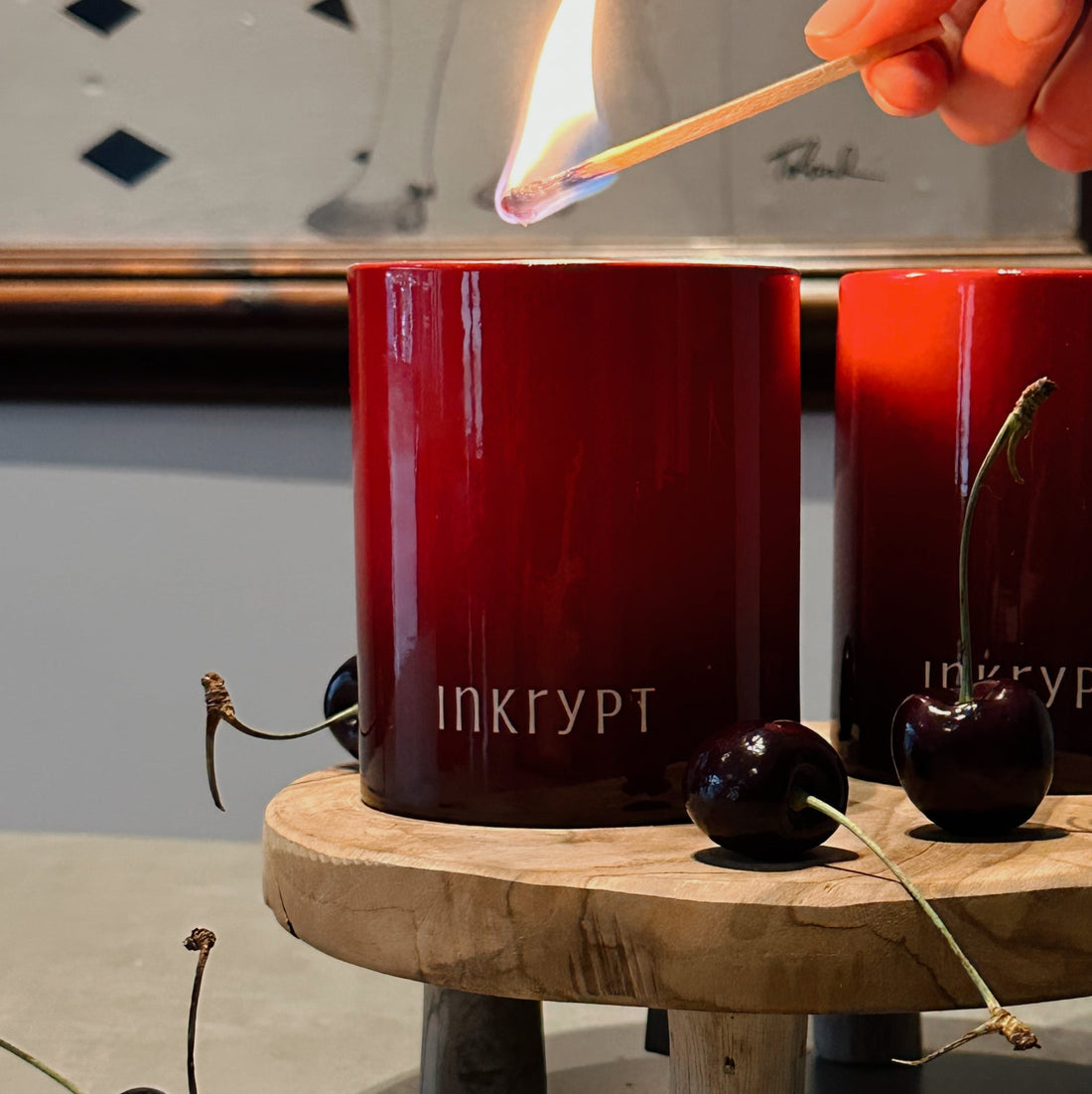 red ceramic cherry scented soy wax candle