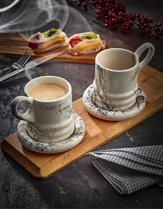 B&W Ceramic Mug and Coaster Set