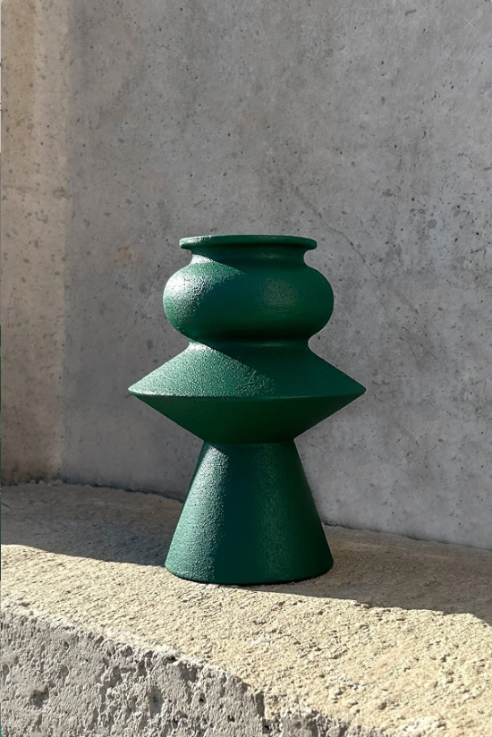 Teal Geometric Ceramic Vase