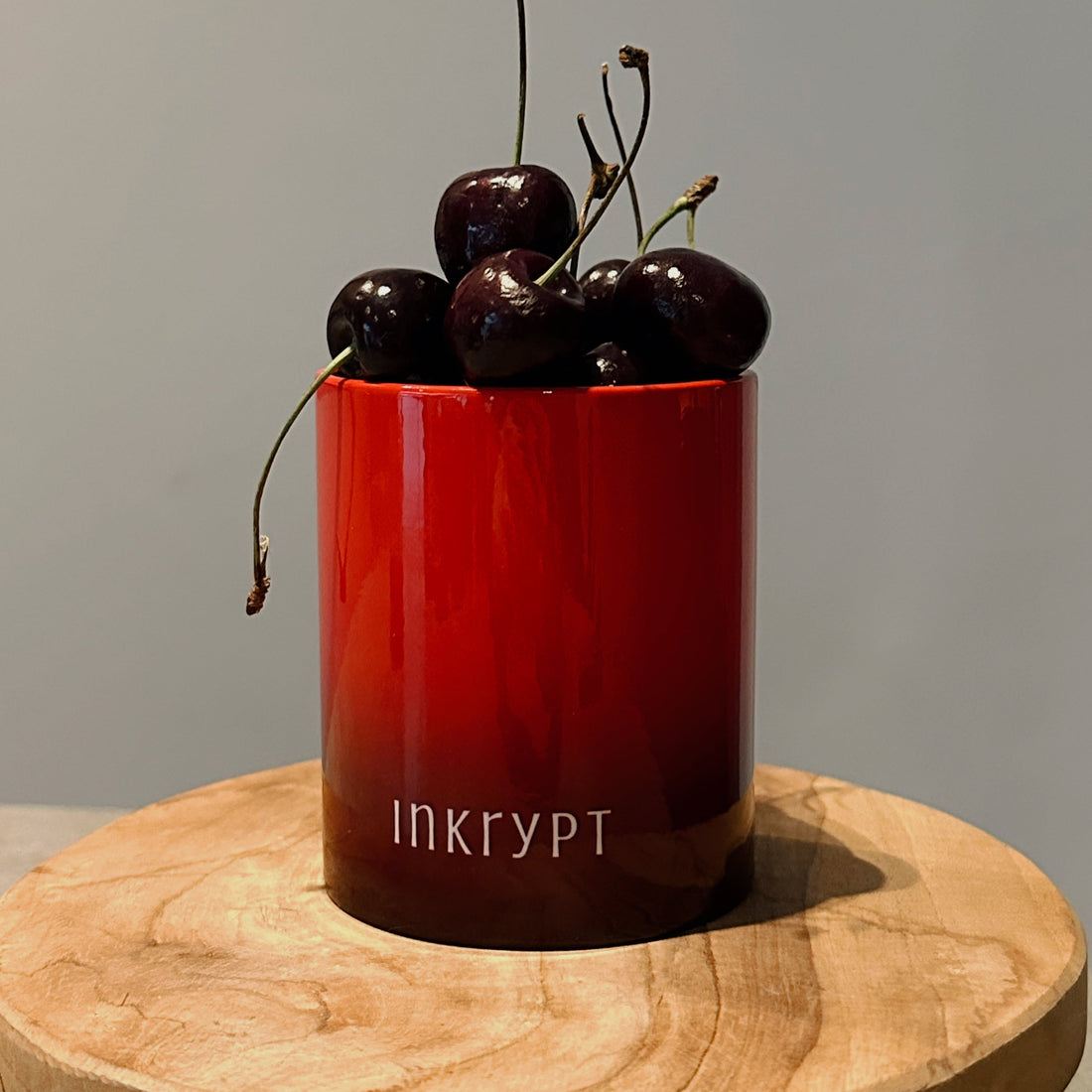 red ceramic cherry scented soy wax candle