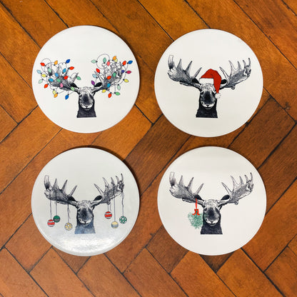 Festive Moose Coaster Set