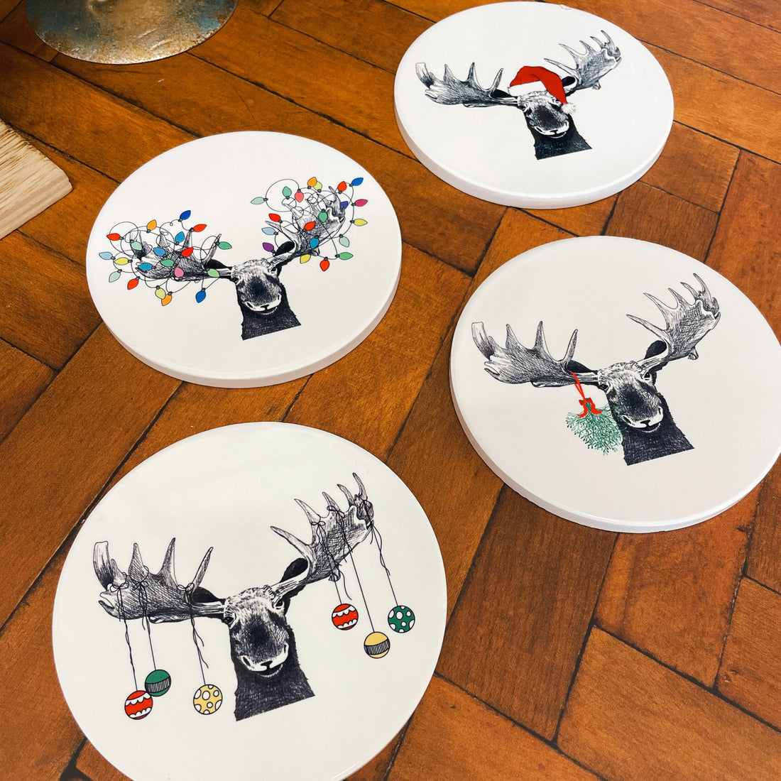 Festive Moose Coaster Set