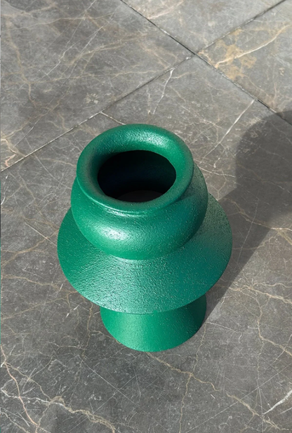 Teal Geometric Ceramic Vase