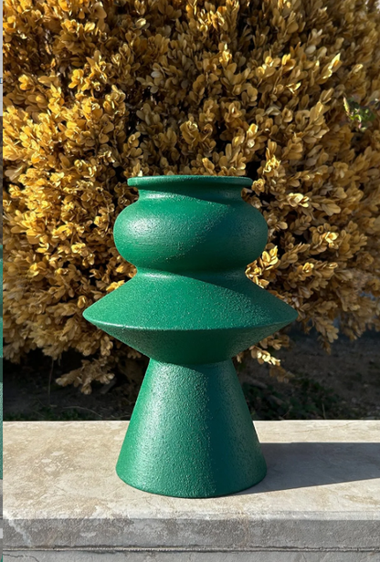 Teal Geometric Ceramic Vase
