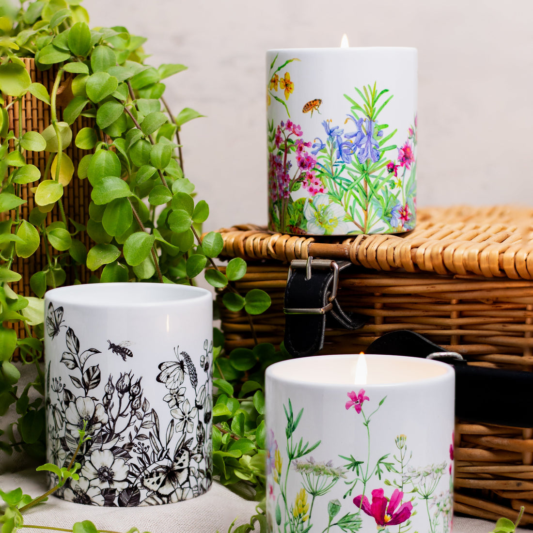 Floral design on ceramic scented candles