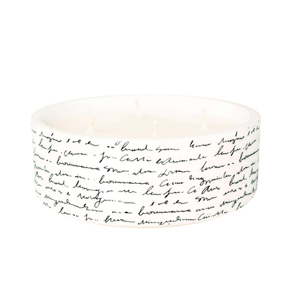 Scented Soy Wax Four Wick Candle on Ceramic Vessel with Black and White Scribble Design